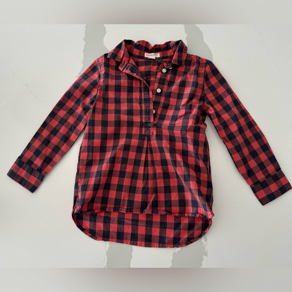 Crewcuts Red and Black Button Down Shirt Buffalo Plaid Tunic Length